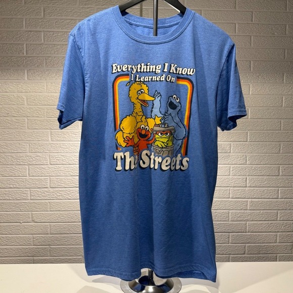 Sesame Street Everything I Know Graphic T-Shirt Big Bird Elmo Cookie Monster - Picture 1 of 3